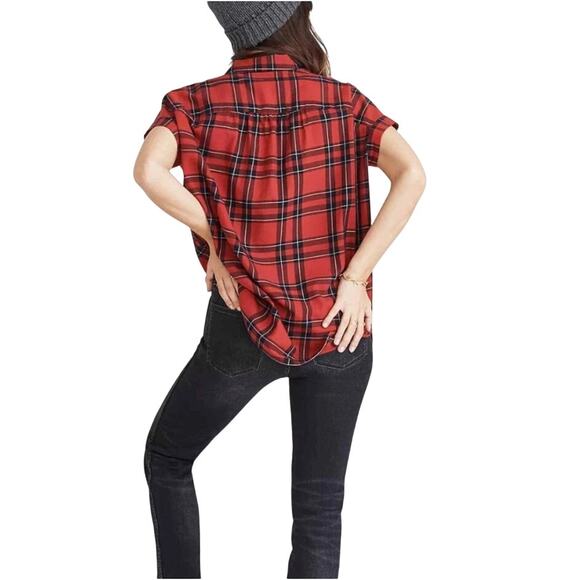 Madewell Shirt Red Plaid Central Short Sleeve in Dahl H7777 Cap Sleeve Small - Picture 2 of 4